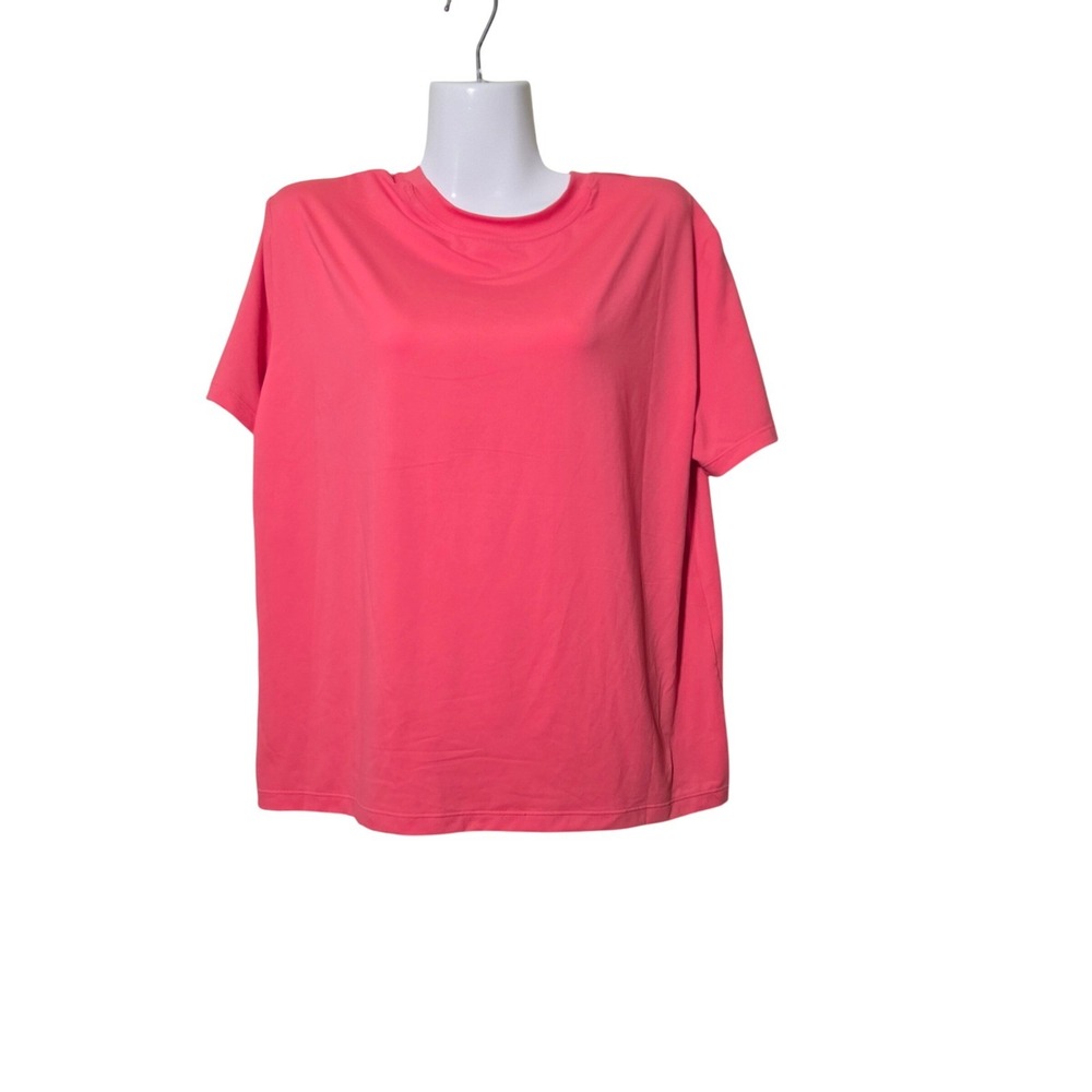 Calme Womens Short Sleeve Crew Neck Tee Coral Size S NWT Quiet Luxury Athleisure